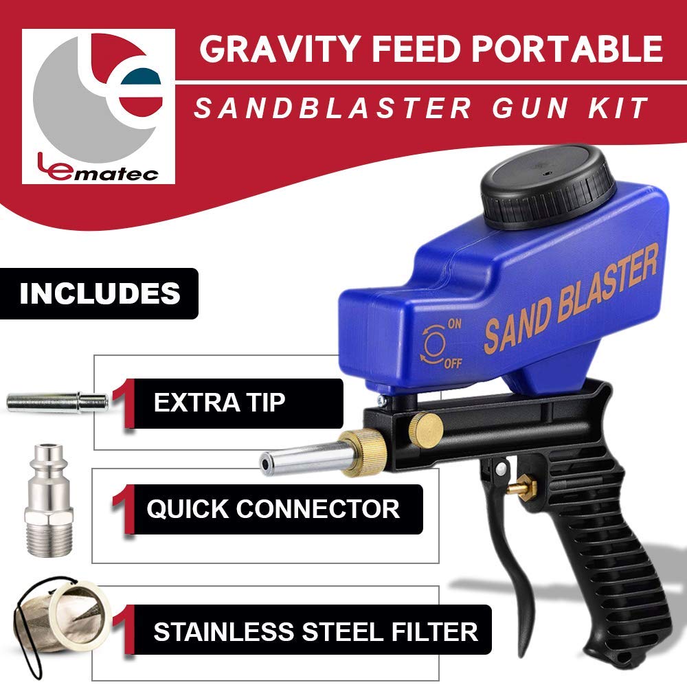 Pistolet De Sablage Pneumatique LE LEMATEC AS118-2 - Pour Compresseur D'Air (4 CFM Min) - Élimine Rouille, Peinture - Compatible Multi-Abrasifs