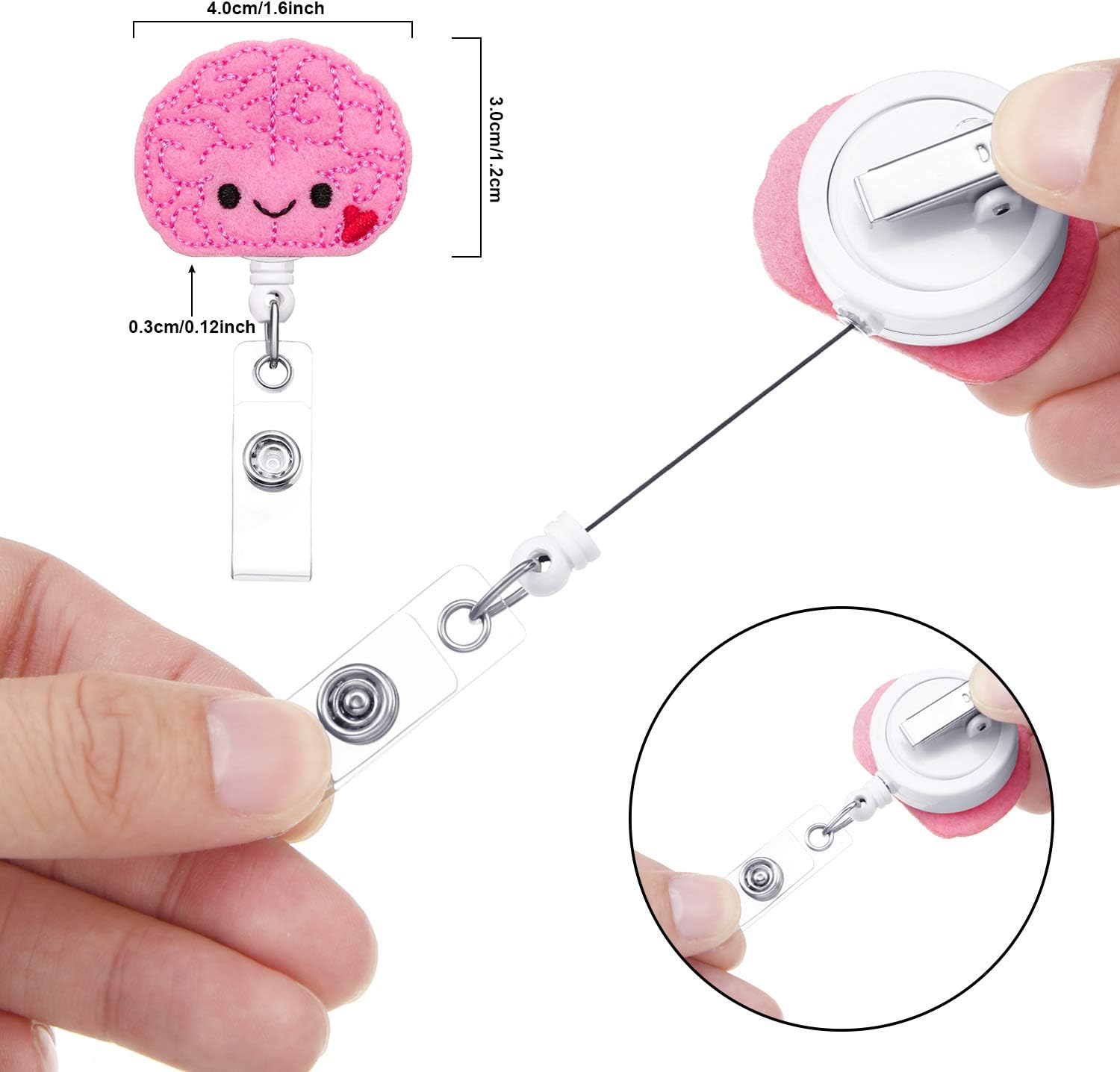 3 Pieces Brain Badge Reel Cute Felt Retractable Badge Holder ID Badge Reel Alligator Clip for Men Women Nurse Doctor Teacher Student - Image 3