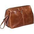 Toiletry Bag Hanging, Travel Organizer, Shower Dopp kit, for Men and Women in Full Grain Leather, from AULIV (Tan)