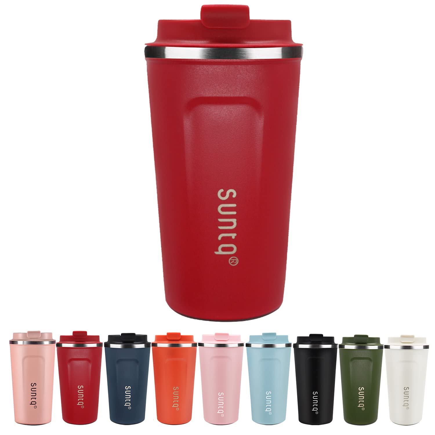 SUNTQ Reusable Coffee Cups Travel - Coffee Travel Mug with Leakproof Lid Stainless Steel Coffee Travel Cup (Red, 18oz/510ml)