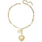 MISS RIGHT Gold Love Heart Sun Charm Chunky Paperclip Chain for Women Trendy 18K Gold Plated Coin Sunflower Pendant Choker Necklace Hip Hop Jewelry Gifts for Her