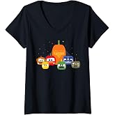 Womens Disney and Pixar's Cars Halloween Pumpkin Group V-Neck T-Shirt