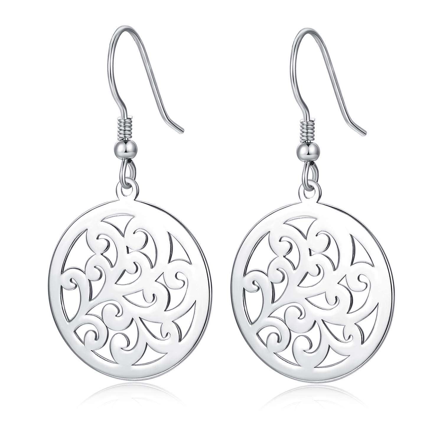 925 Sterling Silver Dangle Earrings Hollow Family Tree Earrings for Women Girls Fish Hook Drop Earrings