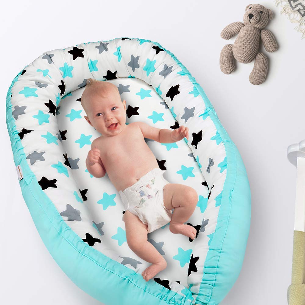 Baby Lounger, Baby Nest and Baby Bassinet, Portable Ultra Soft Breathable Newborn Lounger Crib, Perfect for Co-Sleeping and Traveling (0-12 Months)(New Blue Star): Baby