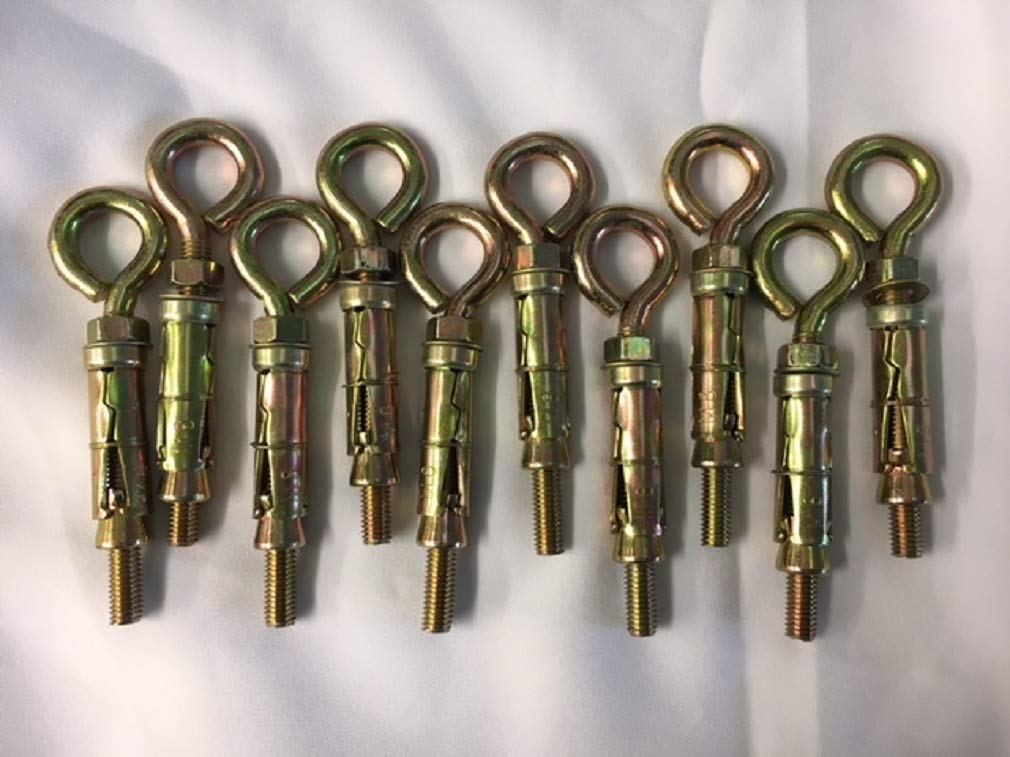 M8 X 75mm long eye expansion shield bolt, pack of 10. Overall width including shield is 13.5 mm, bolt thread width is 8mm.