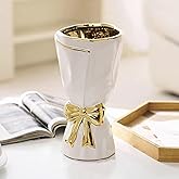 WLGRANJIA White and Gold Vase, Bow Vase for Home Decor, White Flower Vases for Boho Style, 9.65 Inch Large Vases for Ideal Table Decor, Ceramic Bouquet. (Glazed Exterior and Interior) (White, Large)