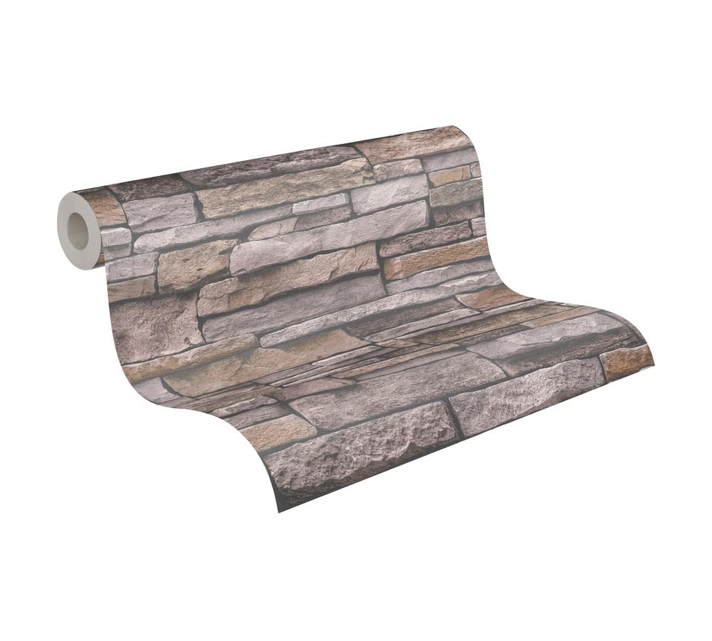 A.S. Création Terra 388133 Non-Woven Wallpaper Stone Look Grey Brown Beige 10.05 m x 0.53 m Made in Germany