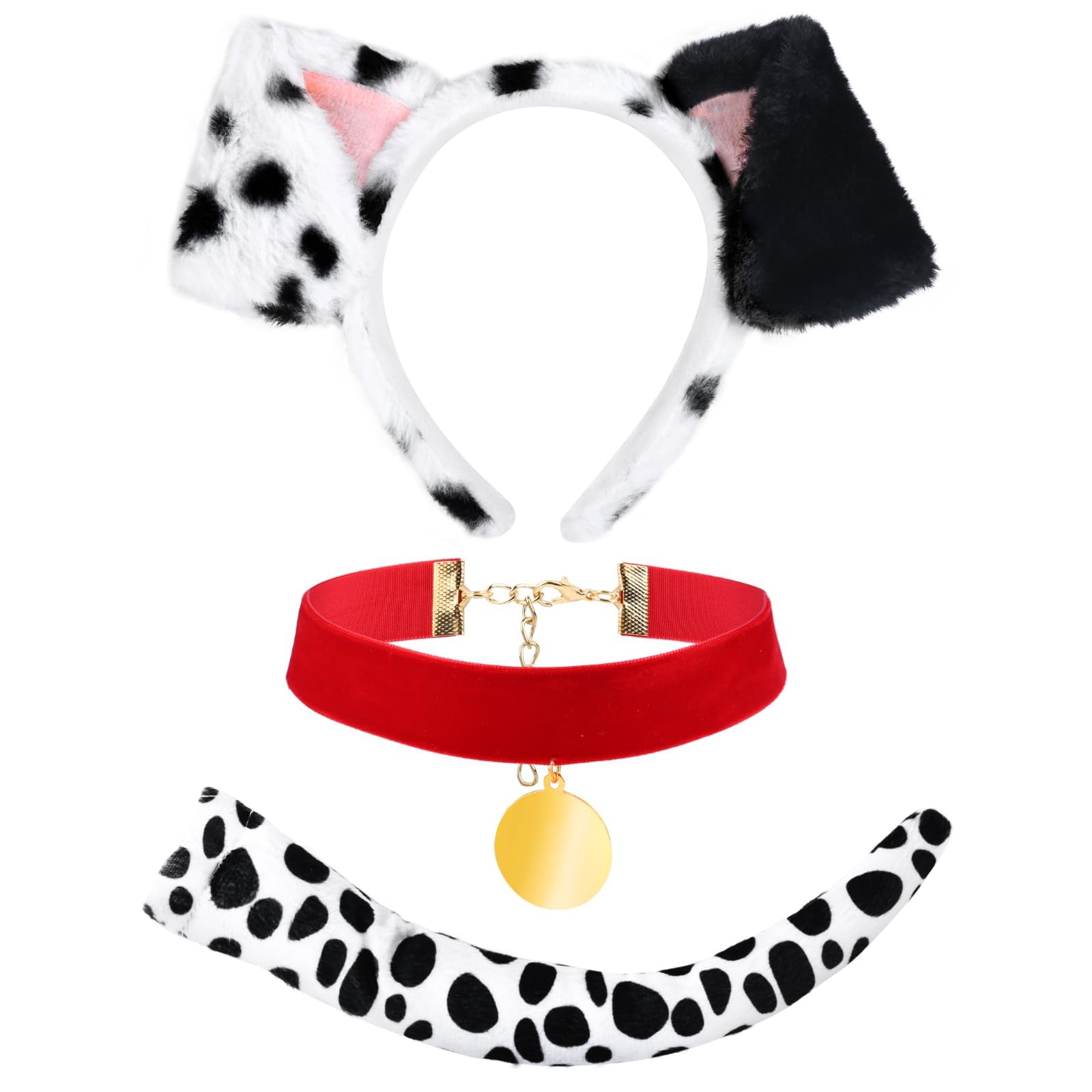 Kavoc Halloween Dalmatian Costume Set Include Dog Ear Headband Velvet Choker Tail for Adults Kids Party Dress Up (Style3) — image 1