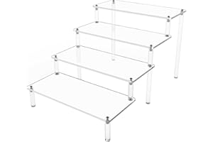 Hmdivor Acrylic Risers for Display 1 Pack 4 Tier Acrylic Display Risers Perfume Stand, Clear Cupcake Display Stand Holder for Perfume Figures Cupcake Dessert 9 IN