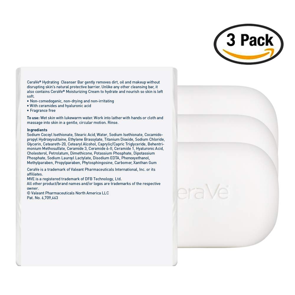 CeraVe Hydrating Cleanser Bar | 3 Pack (4.5 Ounce Each) | Soap-Free Body and Face Cleanser Bar | Fragrance Free and Non-Irritating : Beauty