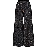 SOLY HUX Women's Wide Leg Pants Vintage Print Drawstring Elastic Waist Baggy Casual Vacation Long Trousers