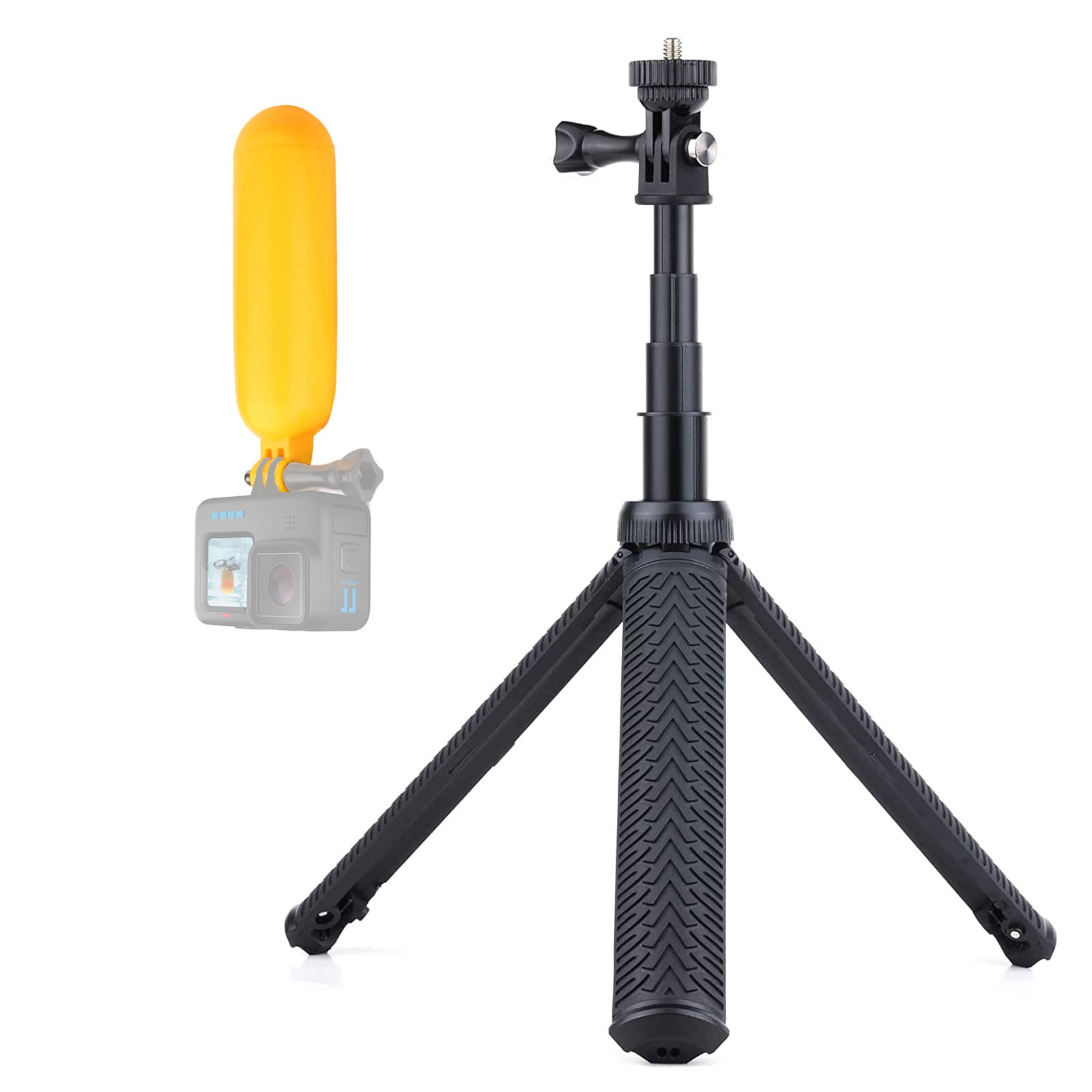 YALLSAME Aluminium Selfie Stick Tripod Stand and Floating Grip for GoPro Hero 13 12 11 10 9 8 7 6 5 4 3 Max AKASO SJCAM DJI OSMO Action Camera, Used as Telescoping Monopod Pole Hand Grip Tripod Stand