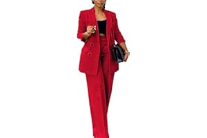 Tcremisa Pants Suits for Women Dressy 2 Piece Business Casual Outfits Double Breasted Blazer Wide Leg Pants Set Office Work