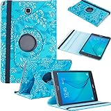 Fulland PU Leather 360 Rotating Stand Case for Samsung Tab A 8.0 - Blue Flower