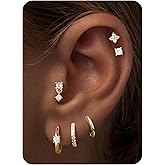 M MOOHAM Hypoallergenic Hoop Earrings Flat Back Stud Earrings - Cartilage Earring Small 14K-Gold-Plated Surgical Stainless Steel Huggie Earring Set Trendy Multiple Piercing Jewelry Gifts for Women