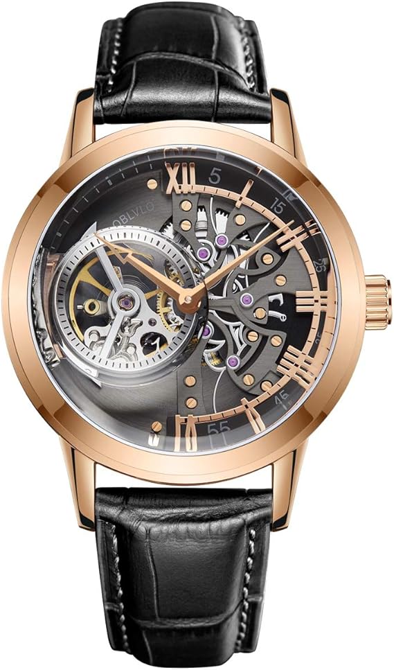 Amazon 腕時計 メンズ 自動巻き時計 Oblvlo 機械式男性用 スケルトン 防水 おしゃれ 高級時計 スポーツ レザー腕時計バンド うで 時計 メンズ 1 メンズ腕時計 腕時計 通販