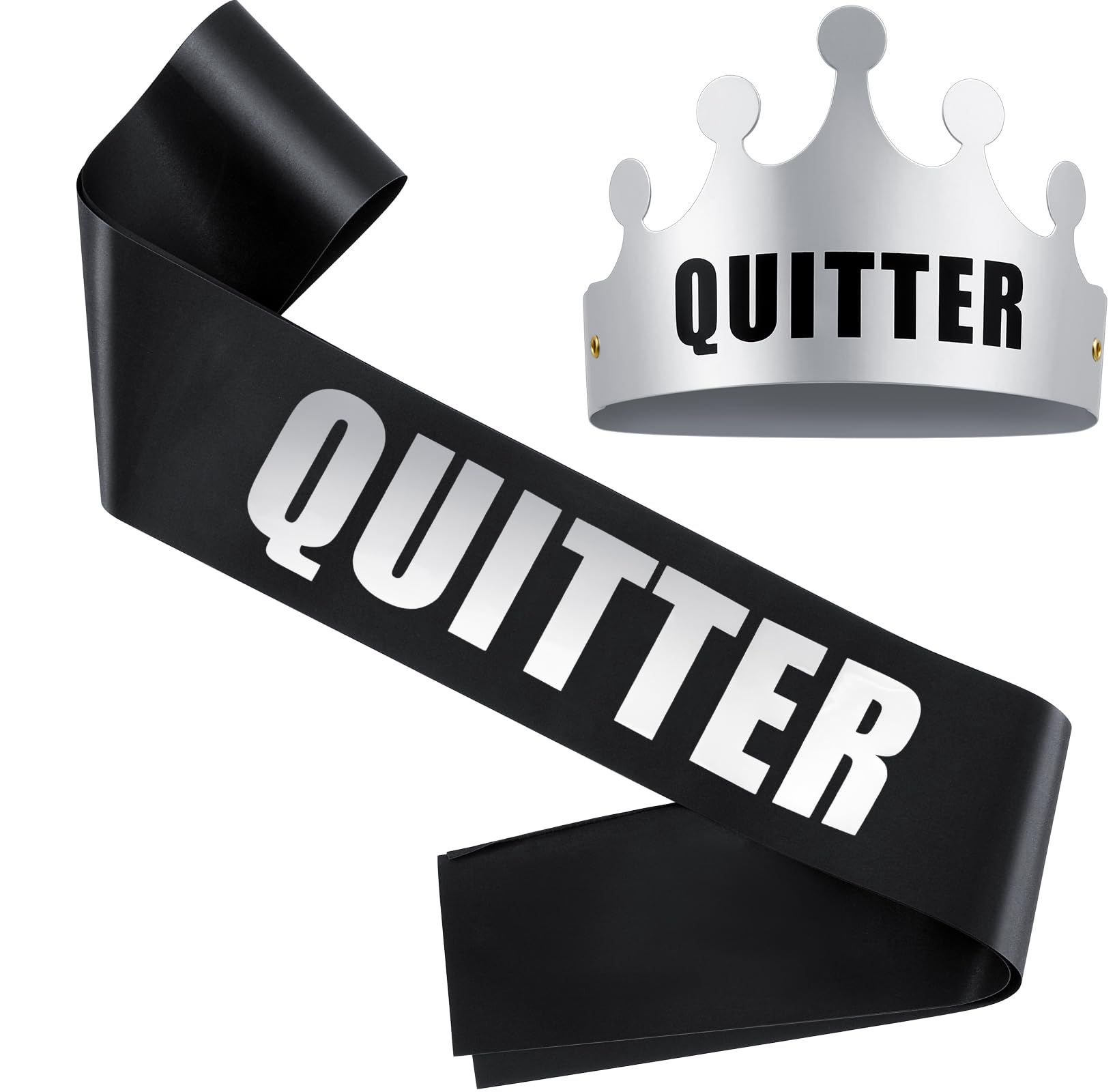 Xuniea 2 Pcs Leaving Gifts Sash and Crown Hat Set, New Job and Sorry Your Leaving Gifts Retirement Presents for Colleagues Women Men Farewell Party Going Away Decorations(Quitter) โ image 1