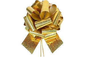 HSXJJ 1PC Giant Large Pull Bow Big Glitter Metallic Bow,12 Inch,Great Gift Bows for appliances,Bikes,Table Decorations and Party Events(Gold)