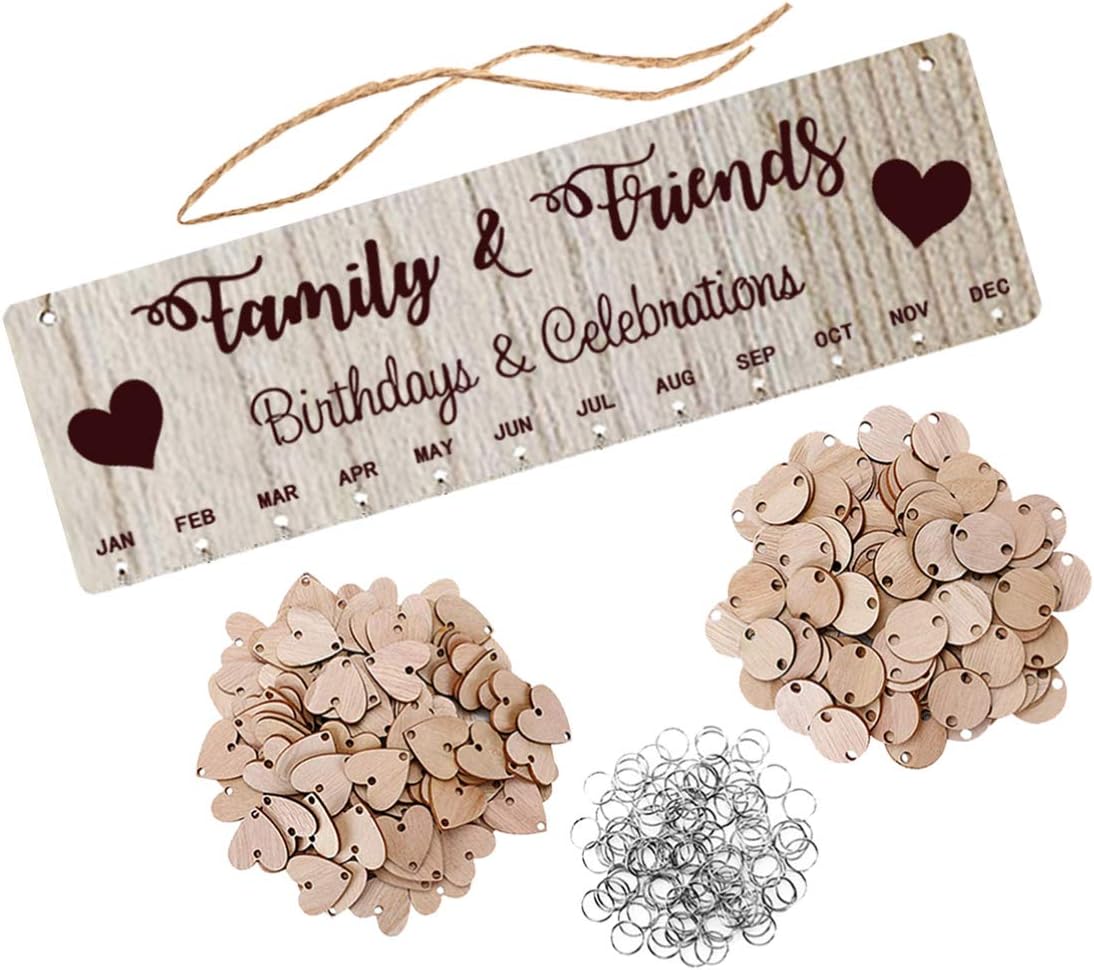 Family Friends Birthday Calendar DIY Wooden Hanging Calendar Home Wall Decoration New Year Festival (50 Round and 50 Heart Pendants) - Image 4