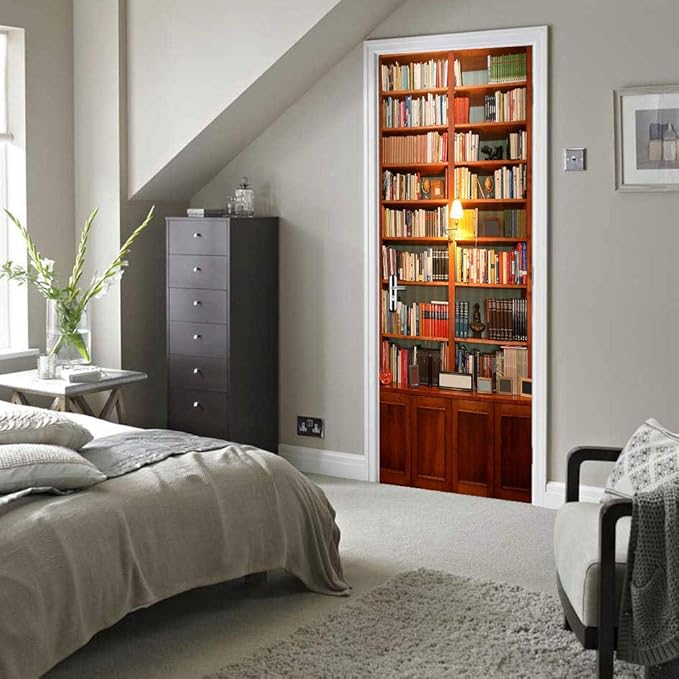 Zyyanaes Pegatinas De Puerta 3D Vintage Bookcase Sticker Nevera De ...