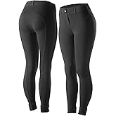 HORZE Ella Women's English Riding Pull-On Schooling Breeches with ALOS Leather Knee Patches | Size Charts in Images
