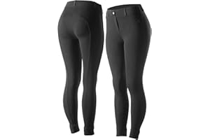 HORZE Ella Women's English Riding Pull-On Schooling Breeches with ALOS Leather Knee Patches | Size Charts in Images
