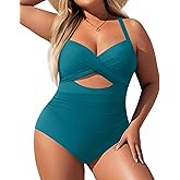 Yonique Plus Size One Piece Swimsuit for Women Tummy Control Bathing Suit Cutout Swimwear