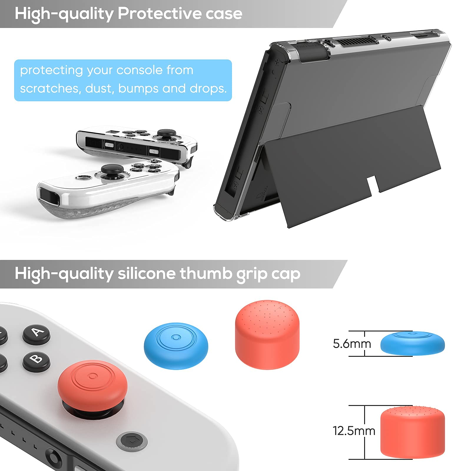 FYOUNG Zubehör Bundle Kompatibel mit Nintendo Switch OLED-Modell mit Tragetasche und Schutzhülle Tragbarer Tasche für Switch OLED & Hülle & Displayschutz & Joystick Kappen - Schwarz 5