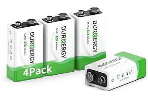 DURNERGY 9 Volt Battery, 9V Batteries 4 Pack, Smoke Detector Battery 9V 6LR61 Battery Square Batteries 9V Alkaline Batteries