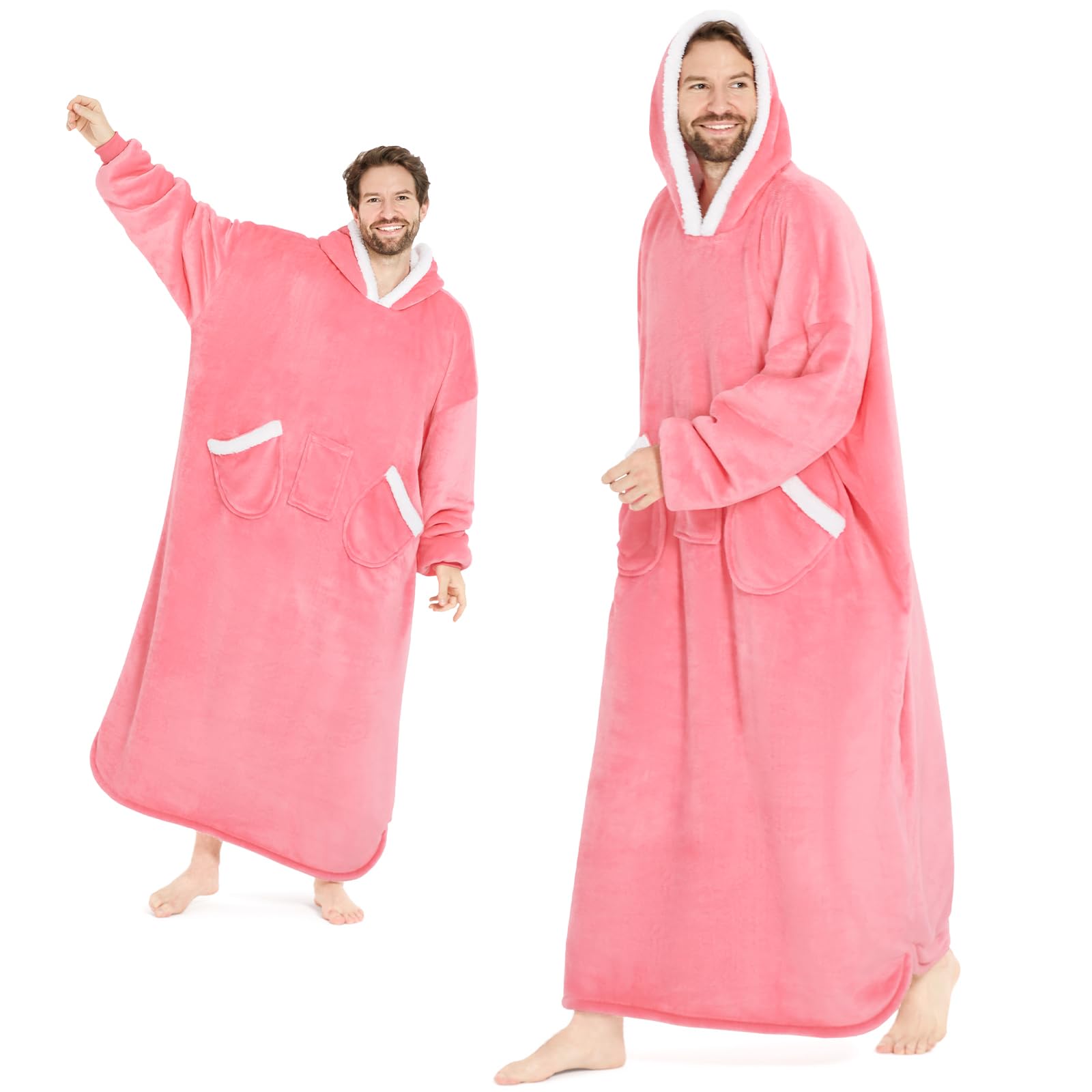 L'AGRATY Oversized Wearable Blanket Hoodie for Adults: Cozy Sherpa Fleece Hoodie Blankets for Women Men - Warm Wearable Blanket Hoodies Sweatshirt with Giant Pocket Slivers(Pink Extended Oversize) Image
