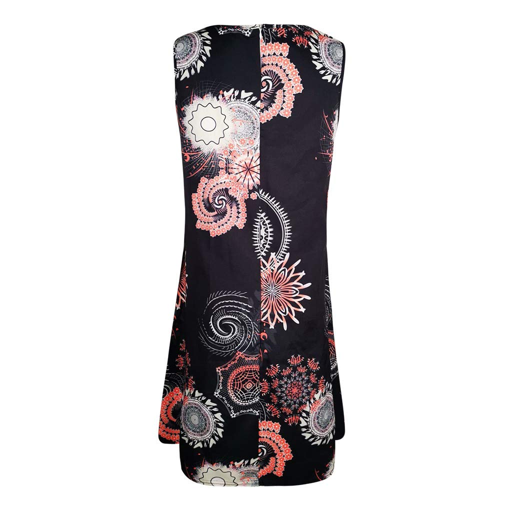 Calliar Women Summer Casual Swing T Shirt Dresses Beach Cover up Plain Pleated Pocket Tank Dress,Black-XXL