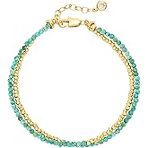 WEARON Gold Beaded Turquoise Bracelets for Women Dainty Stackable Stone Beaded Mixed Layered Link Chain Adjustable 14K Gold Plated Boho Bracelets for Women