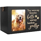 Pet Memorial Urns for Dog or Cat Ashes, Large Wooden Funeral Cremation Urns with Photo Frame, Keepsake Memory Box with Black Flannel Lining