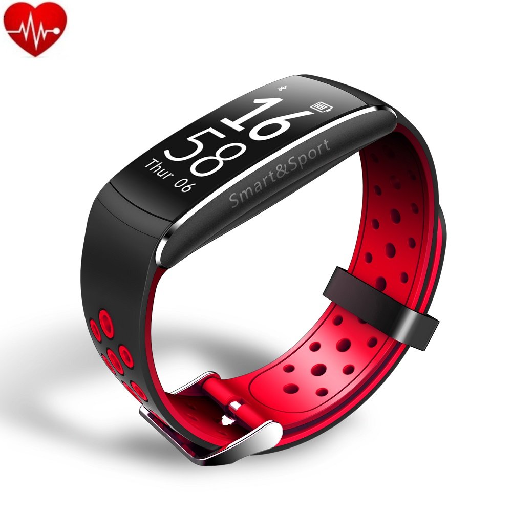 Fitness Tracker Smartband, Eschone Slim Touch HR Heart Rate Waterproof Activity Tracker Wireless Bluetooth Smart Bracelet Watch Sleep Monitor Pedometer (Red)