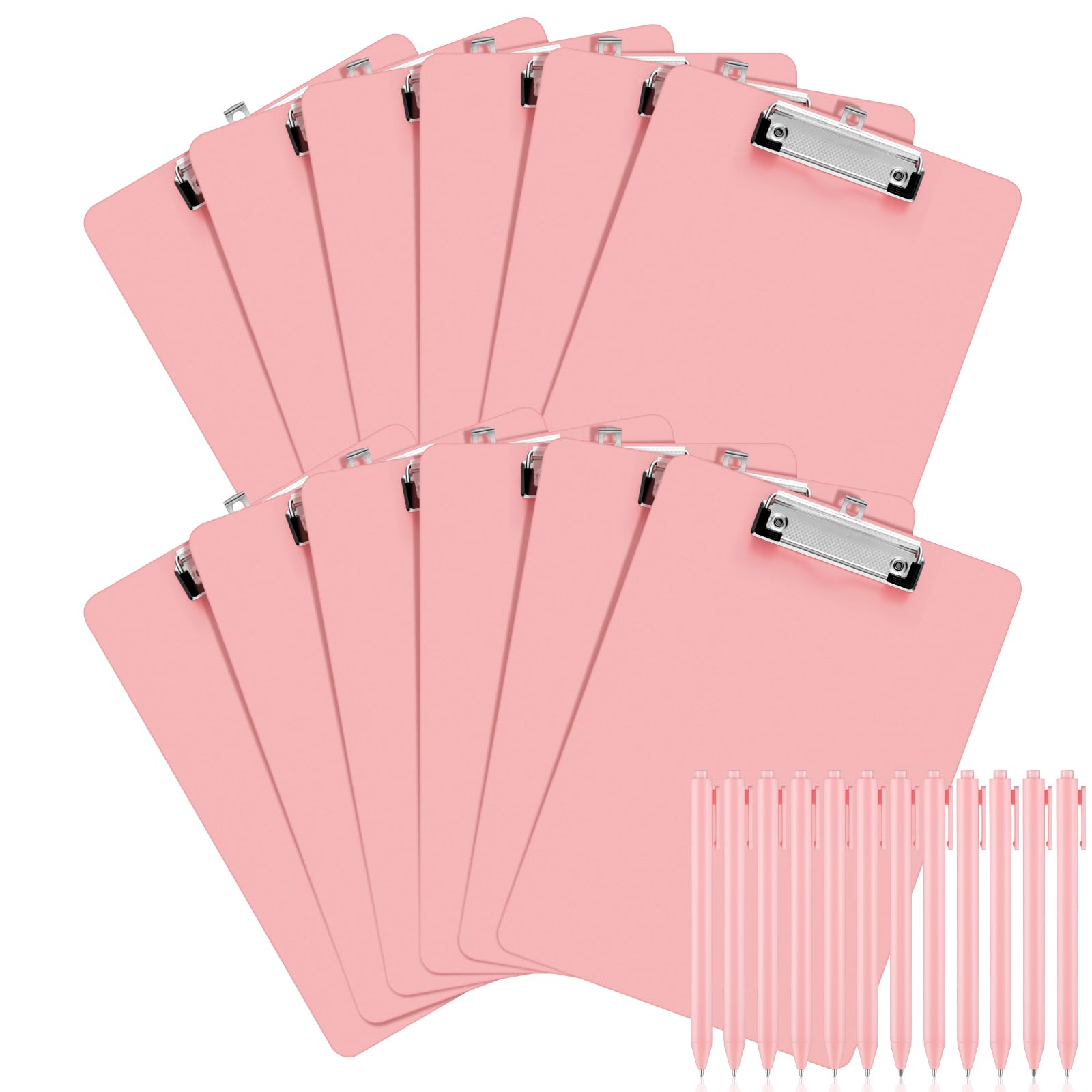 Photo 1 of Fulmoon 12 Sets Pink Plastic Clipboards Include 12 Pcs Black Ink Pink Pens Lightweight Standard A4 Letter Size Office Clip Board with Pen Holder Low Profile for Back to School Nurse Teacher 12 x 8.58