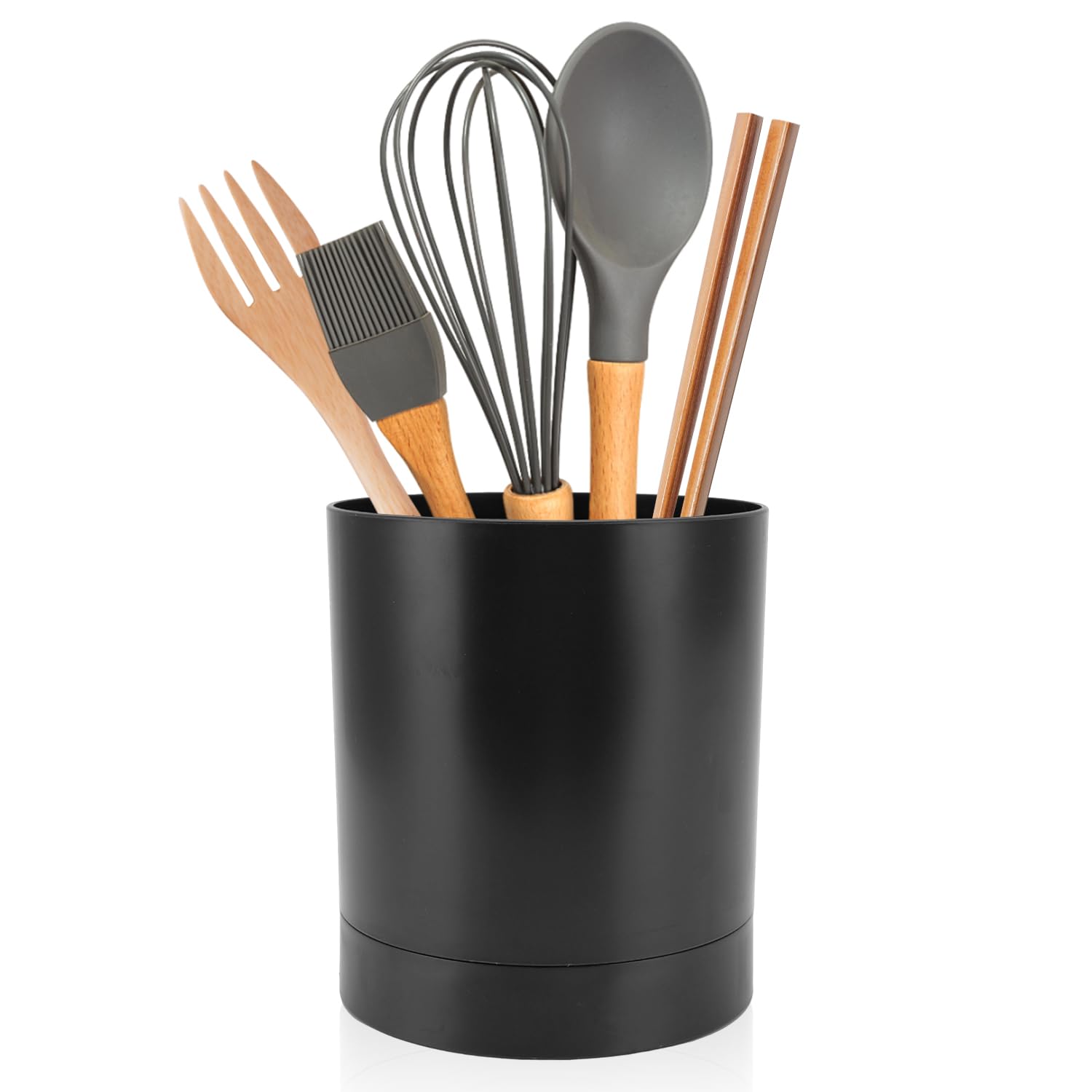 Buachois 360° Rotating Utensil Holder,Kitchen Utensil Storage Holder Simple Chopstick Basket Tableware Storage Container Kitchen Counter Organizers and Storage Black