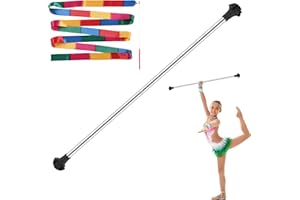 ISIVOVE Kids Baton, Baton Twirling for Kids 28 inches Stainless Steel Material - Includes 1 Gymnastics Wand & 2 Dance Ribbons, Easy to Use for 3-15 Years Old Dance Beginners (Black)