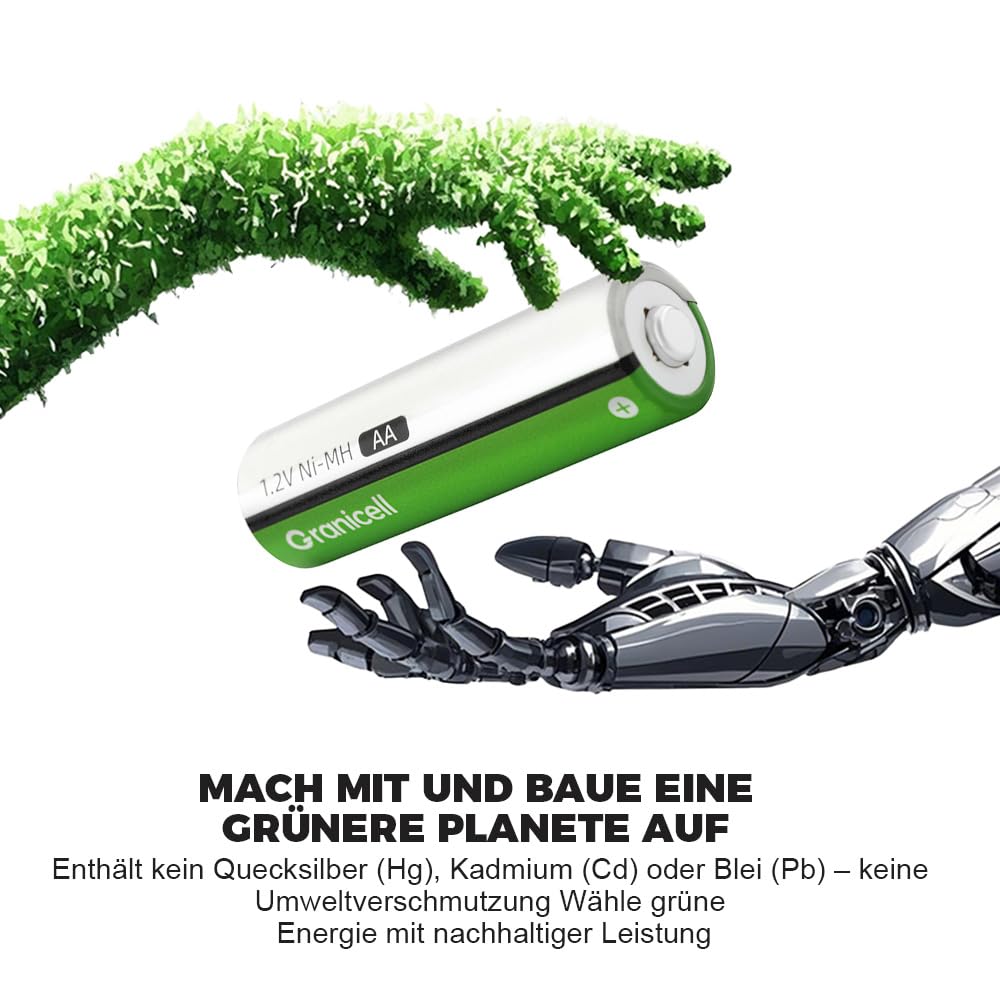 Granicell Akku AA Wiederaufladbare Batterien 2800 mAh Akkubatterien Hohe Kapazität 1500 Zyklen, 1.2V NiMH Aufladbare Batterien AA, 12er Pack 2