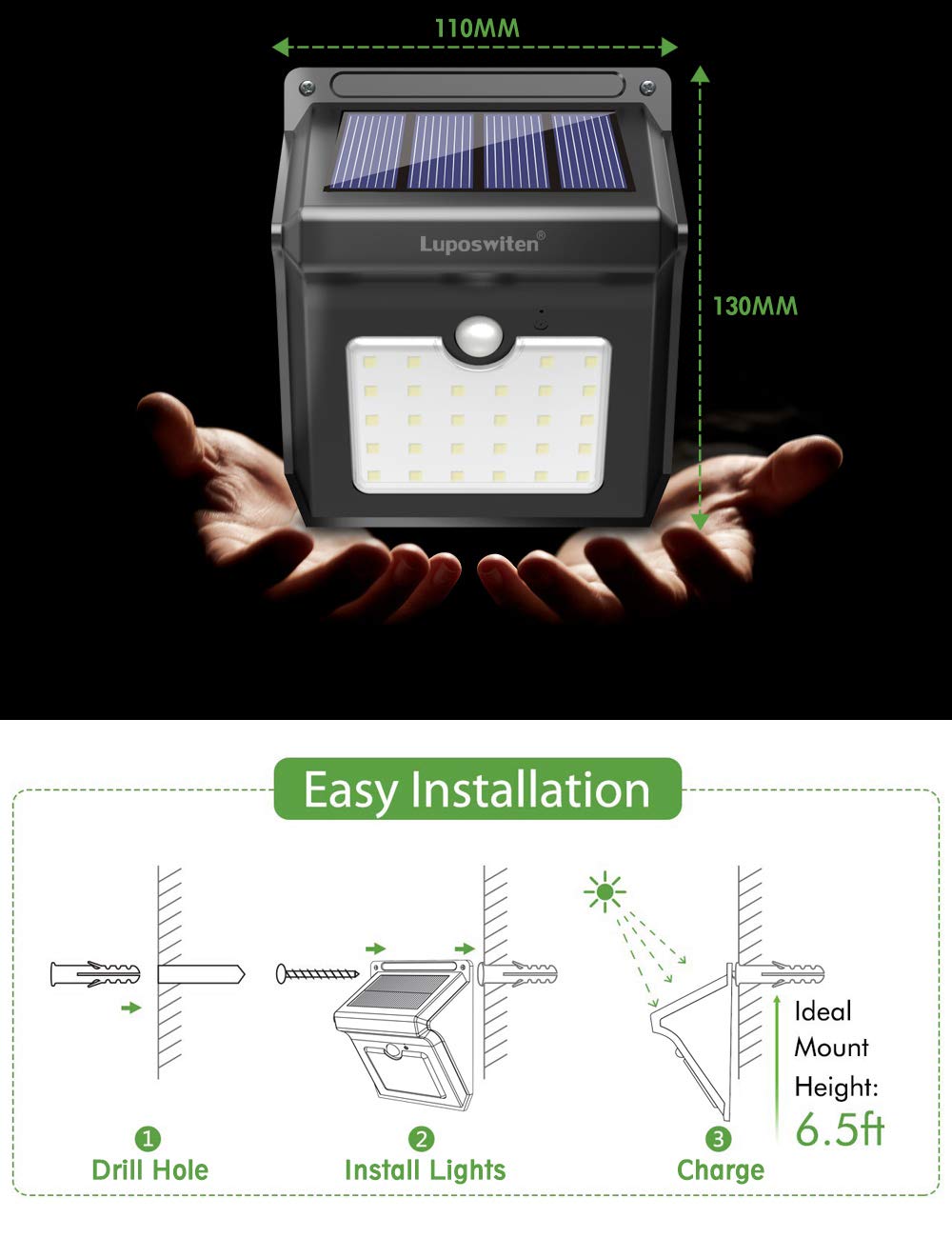 Luposwiten Solar Lights Outdoor 28 LEDs Motion Sensor