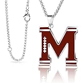 LYNNON Football Initial Necklace for Men A-Z Letter Stainless Steel Charm Pandant 20+2 Inches Chain, Football Gifts for Youth Boys Coach Players