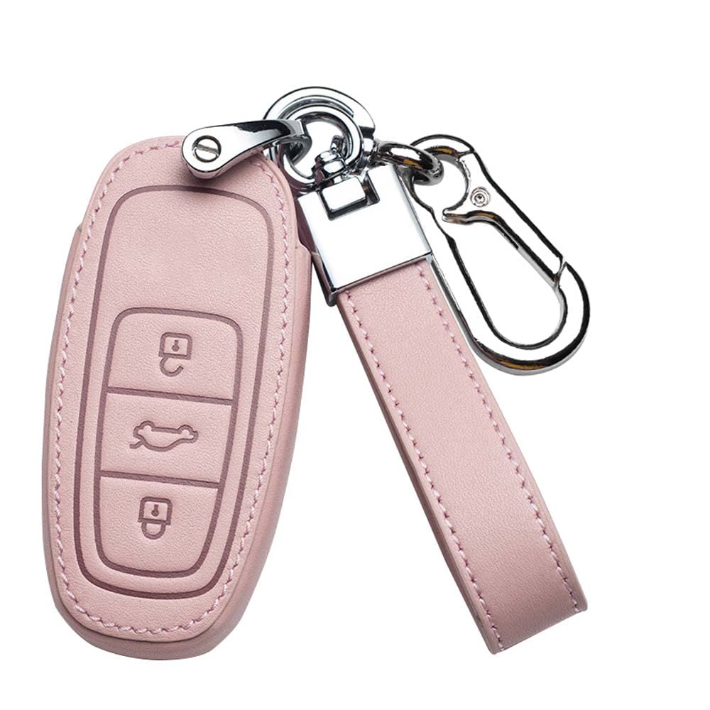 HIBEYO Smart Car Key Case Protective Key Case Cover Cowhide Leather fits for Audi A6L A6 A7 A8 Q7 Q8 E-Tron 2019 2020 Keyless Control Key Keychain-B Black