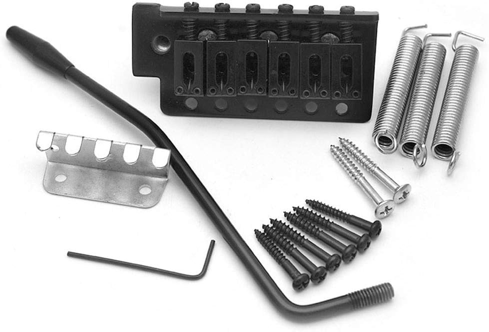 Electric Guitar Bridge, A Set 6 String Saddle Tremolo Bridge with Bar for Electric Guitar Fender Strat, Gibson Epiphone Schechter, Heavy Thickened Base (Black)