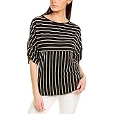 Max Studio Womens Texture Knit Ruched Sleeve Top