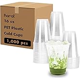 Karat [1,000 ct] 16oz Plastic Cups, Clear Disposable Cold Cup For Iced Coffee, Smoothies, and More, 98mm (C-KC16)
