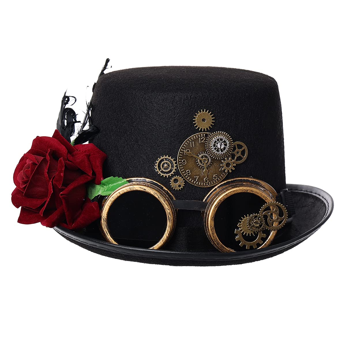 COSDREAMER Unisex Gothic Steampunk Top Hats Halloween Party Veil Feather Hat (Black 4, 58cm) โ image 1