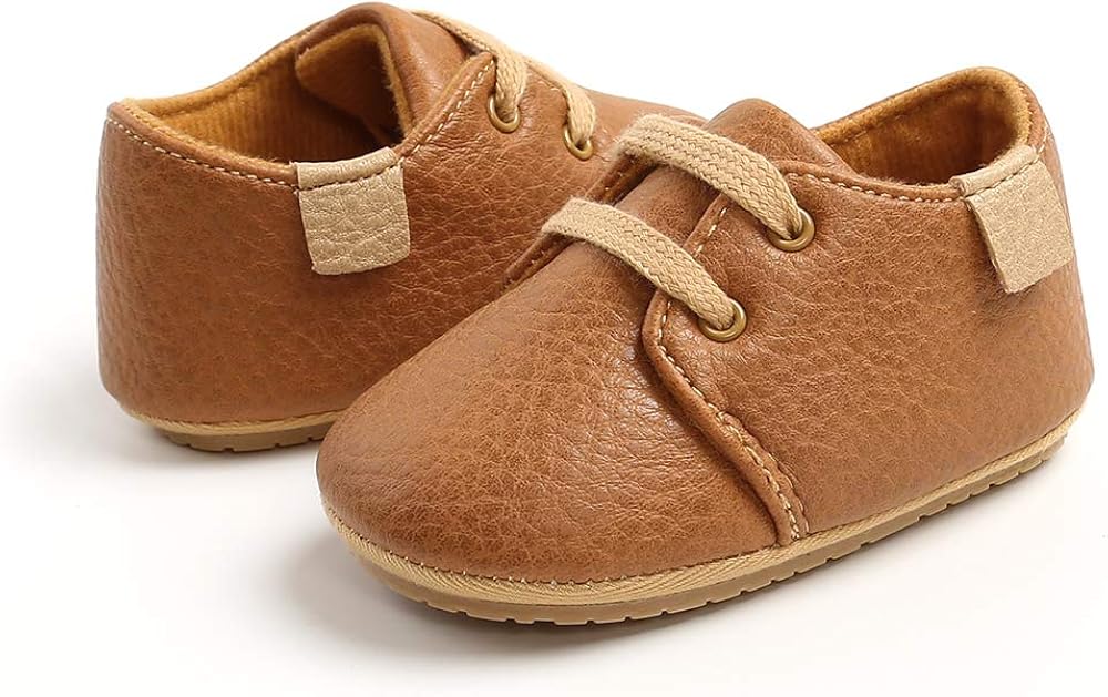  | SOFMUO Baby Boys Girls Lace Up Leather Sneakers Soft Rubber Sole Infant Moccasins Newborn Oxford Loafers Anti-Slip Toddler Wedding Uniform Dress Shoes | Sneakers