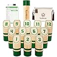 SunNordic Wooden Throwing Game Set, Numbered Block Toss Games with 1 x Scoreboard,12 x Premium Rubber Wood Pins & 1 x Dowel, Outdoor Backyard Lawn Bowling Yard Game for Kids, Adults & Family