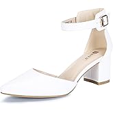 IDIFU Women's IN2 Pedazo Dress Shoes Low Block Heels Comfortable Chunky Closed Toe Ankle Strap Wedding Pumps