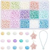 PH PandaHall 1500pcs Candy Color Seed Beads 15 Colors Glass Beads, 6/0 4mm Waist Beads Spacer Beads Tiny Glass Bead Kit for DIY Crafts Supplies Earrings Necklaces Bracelet Jewelry Making