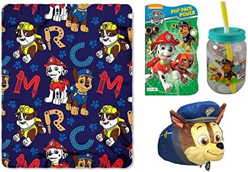 Paw Patrol Bedtime Gift Set - Blanket, Pillow, Tumbler and Book by Little Boogers (Chase Pillow &amp; throw)